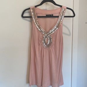 Soft pink with metallic beading. Gorgeous! EUC.